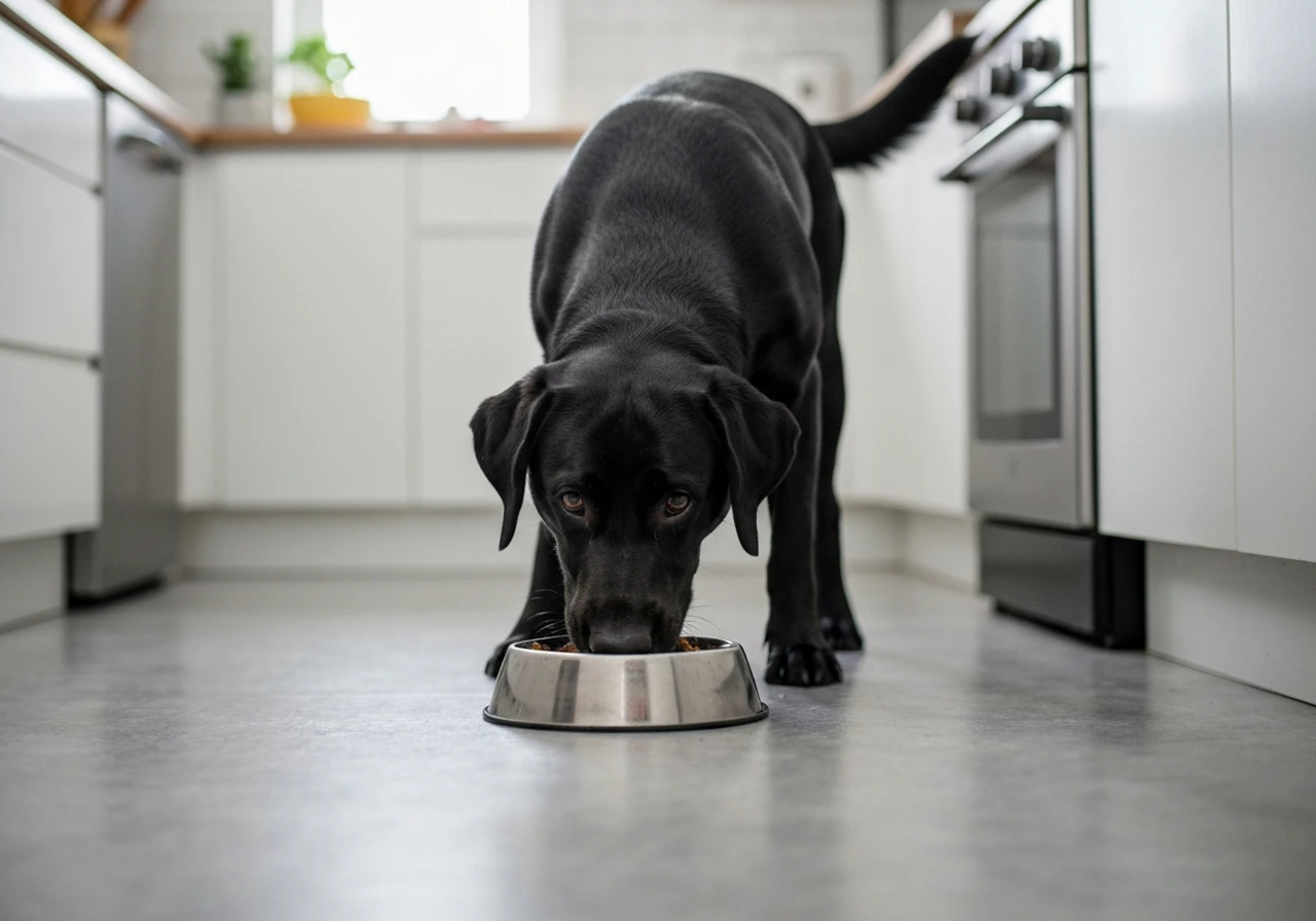 Labrador Retriever breeder with companion dog
